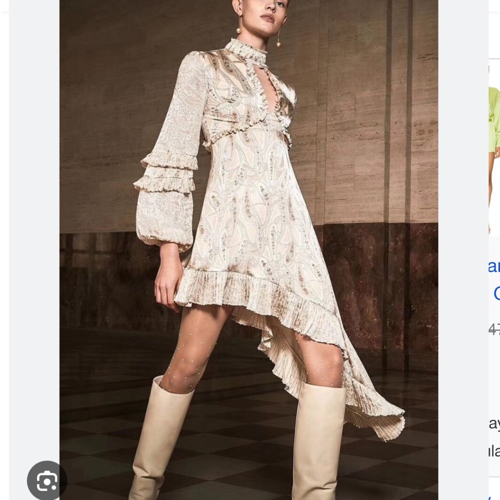 Alexis Cream Asymmetrical High-Low Liora Dress with Bishop Sleeves